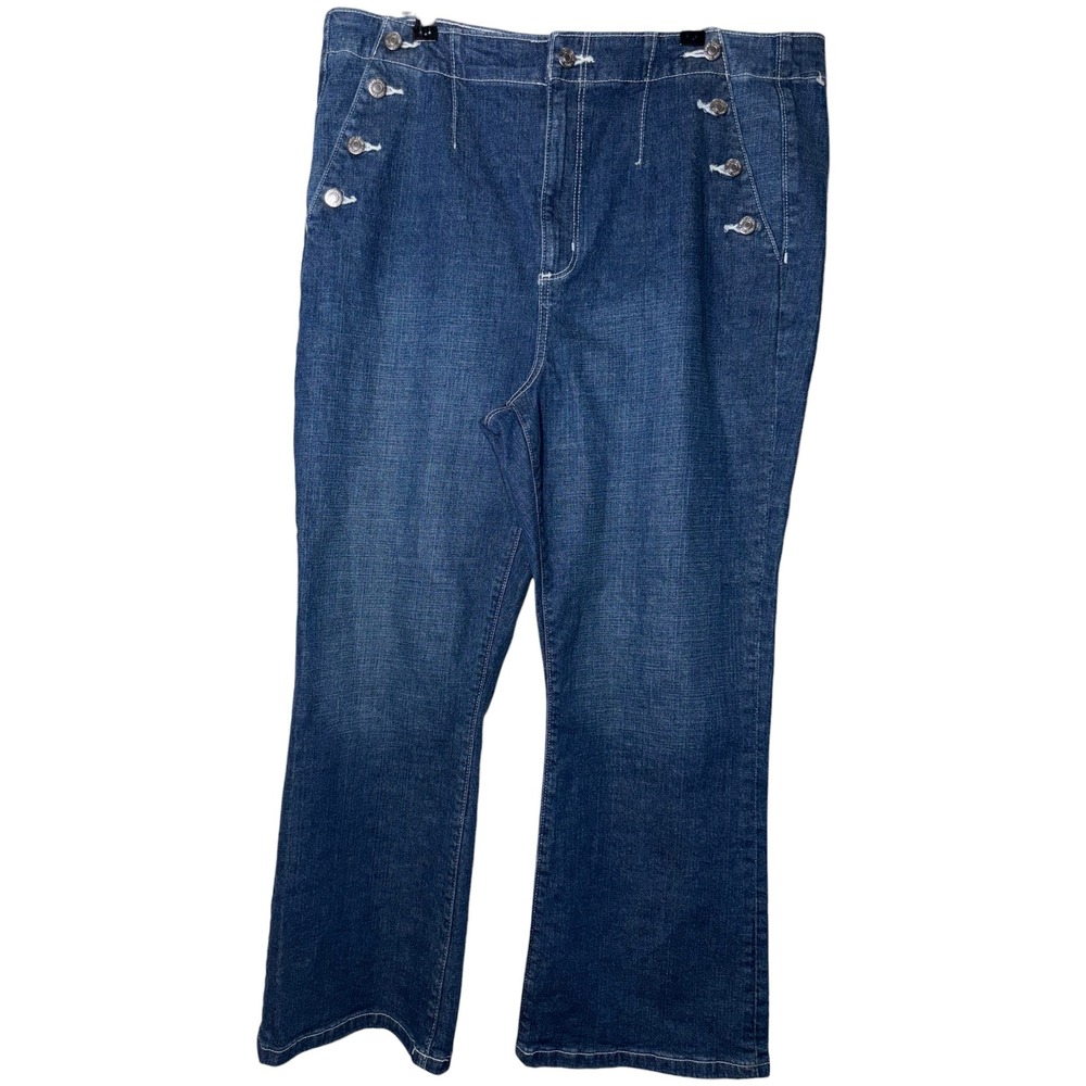 LOFT The Kick Crop High Rise Sailor Jeans Dark Wash Blue Size 33/16 NWT
